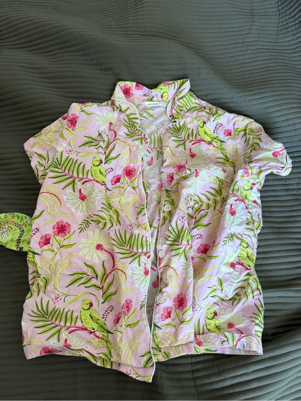 Printfresh Pink Floral & Green Parrot Cotton Pajama Top